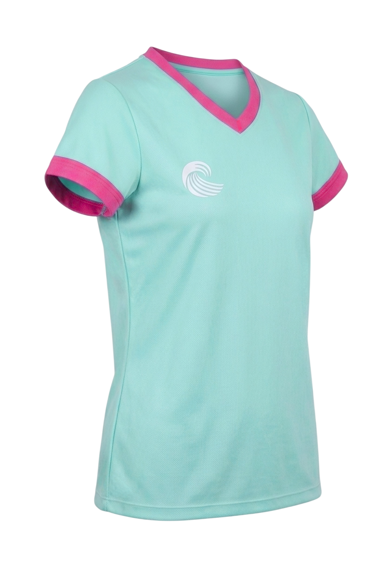 Camiseta fútbol femenino - Verde aguamarina y rosa